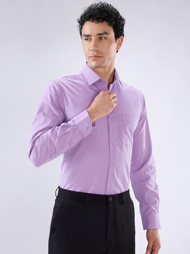 Image of Raymond Men Regular Fit Fil-A-Fil Pattern Pure Cotton Semi Cutaway Collar Full Sleeve Formal Shirt Violet