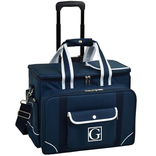 Picnic at Ascot Personalized Monogrammed Insulated Picnic Cooler on Wheels with Service for 4- Designed & Assembled in The USA