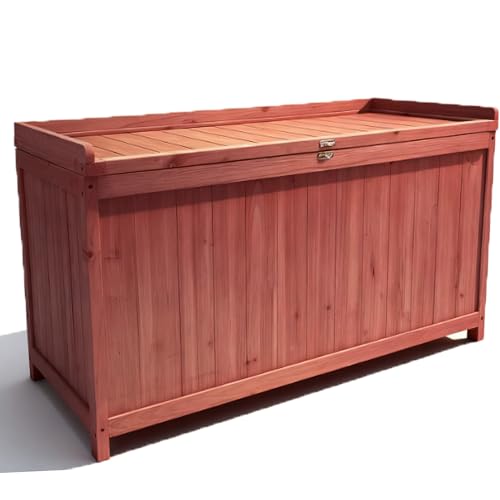 ZEUKMXOO 75 Gallon Wood Deck Box Outdoor Storage Bench Container for Patio Furniture Cushions Pillows Garden Tools Pool Accessories (Wood)