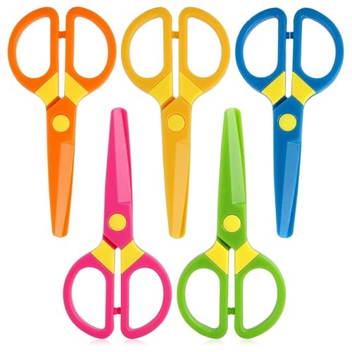 LovesTown Kids Scissors 5PCS Blunt Tip Toddlers Training Safety Scissor Anti-Pinch Design Hand-Eye Coordination Development Playdough Tools Paper Cutting Activity DIY Craft Supplies