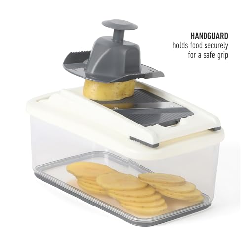 Image of Calphalon Vegetable Chopper With Container, 3 Blades with1 Chopper and1 Mandoline, 5-in-1 Food Chopper with Stainless Steel Blades & Mandoline Slicer, Multi-Functional Dicer with Storage Container