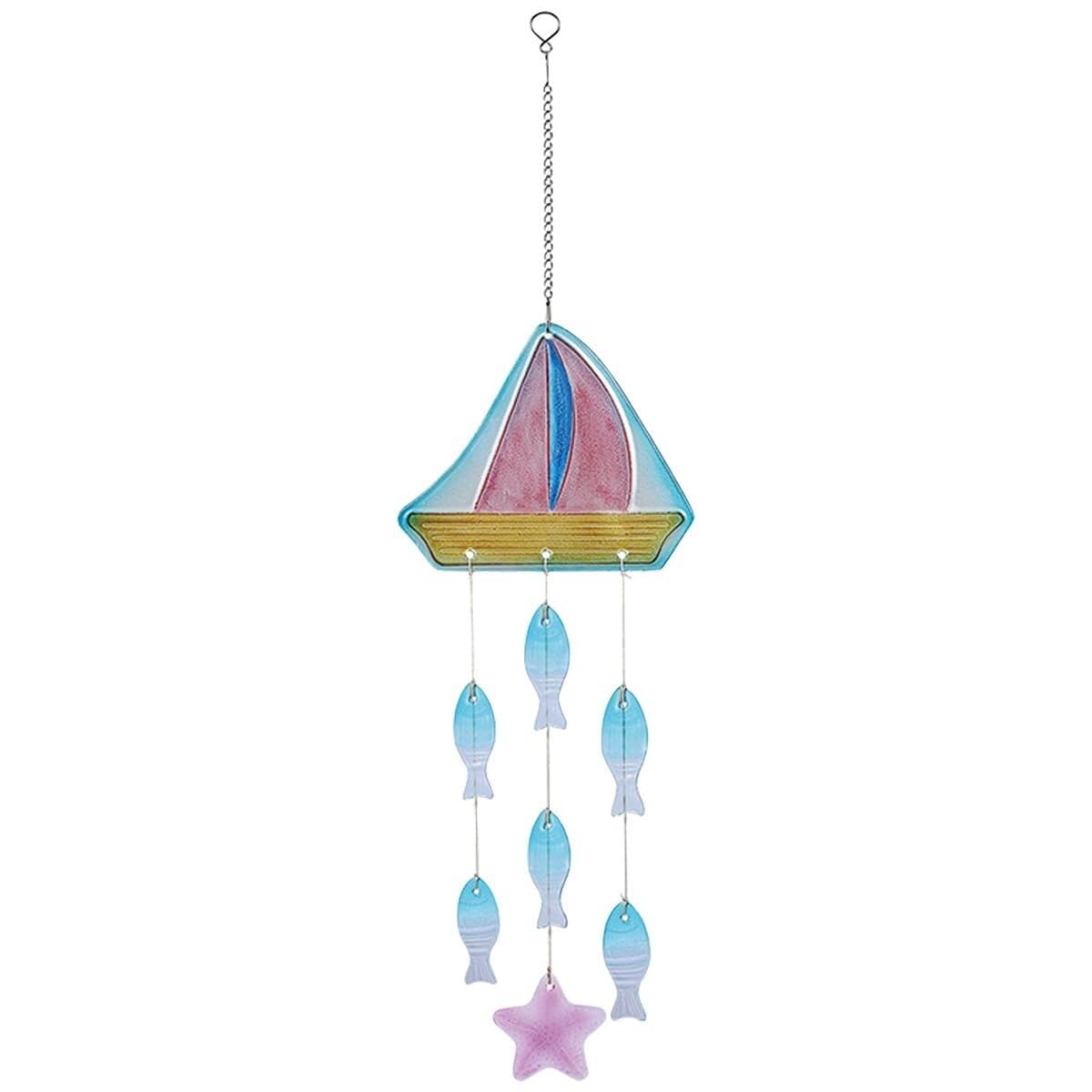 Wind Chime Sailboat Starfish Turtle Wind Chimes Glass Decorations With Marine Theme Ocean Window Hanging Windchime(Sailboat)
