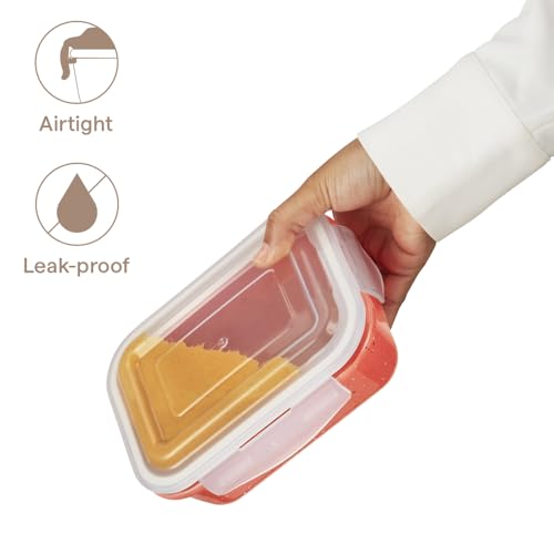 Image of Borosil 1.04 L Kube Pink Food Storage Container with Air Tight Lid | Rectangle Shape Borosilicate Glass Organiser | Microwave & Dishwasher Safe | For Fridge, Kitchen Storage