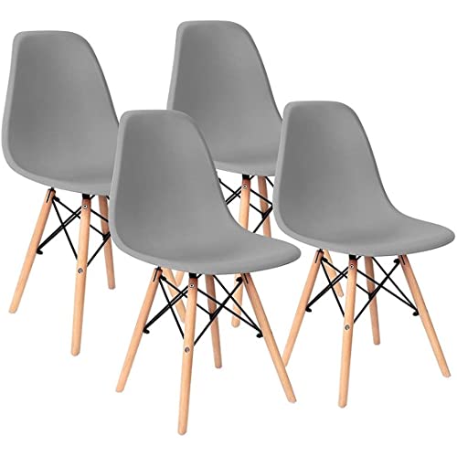 Image of Set of 4 Modern Style Mid Century Modern Dinning Room Cafe Hotel Office Wooden Legs Chair (Grey)