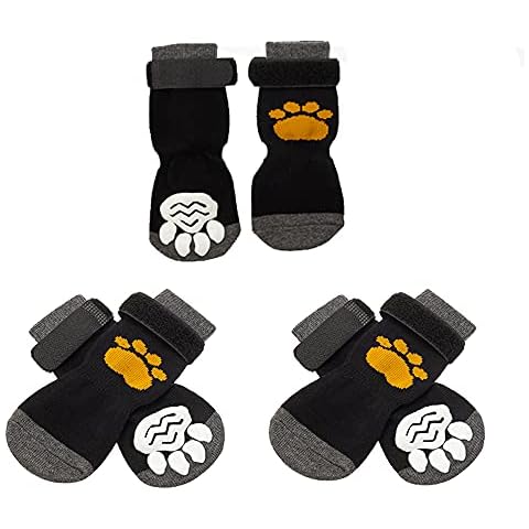 SCIROKKO Anti-slip Dog Socks 3 Pairs for Small Medium Large Doggies Puppies - Soft Comfortable Paw Protector Boots for Indoor with Anti-slip Bottom (Small) Cover