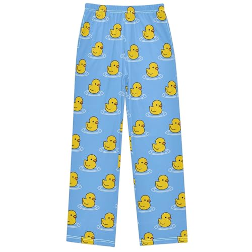 Boy's Pants Cartoon Cute Duck Blue Water Jogger Pants Elastic Waist Long Bottoms Trousers with Pockets 6-14 Years