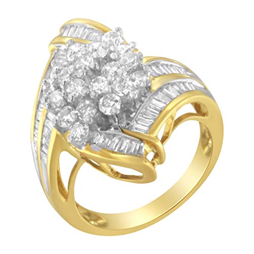 Original Classics 10K Yellow Gold Round and Baguette Diamond Swirl Ring (2.0 Cttw, J-K Color, I2 Clarity) - Size 7-1/4