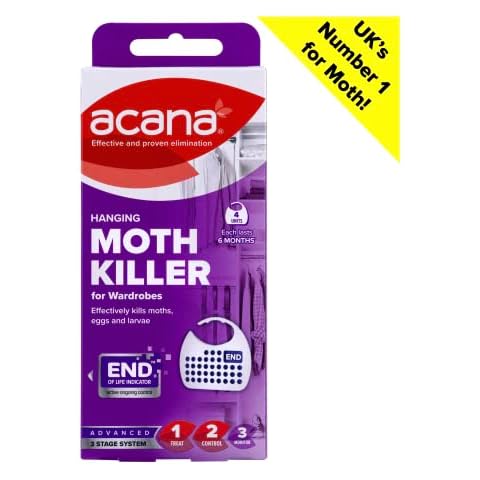 Acana Hanging Moth Killer & Freshener, 4 Pack - Lavender Fragrance, Natural Oils - For Wardrobes - Protects Clothing & Bedding - Each Lasts 6 Months Cover