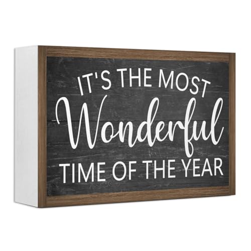 It's The Most Wonderful Time of The Year Wooden Box Sign Desk Decor,Rustic Family Saying Wood Block Sign for Home Farmhouse Bedroom Shelf Tabletop Wall Decor