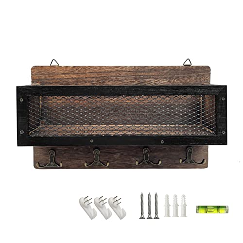 LYFJXX Post-und Schlüsselhalter für Wand dekorativ,Holz Wand Schlüssel Rack Organizer mit 4 Doppel Schlüssel Haken,Wand Mount Schlüssel Aufhänger für Eingang,Lagerung,Wohnzimmer,Flur,Küche (Brown)