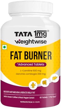 Tata 1mg Weightwise Fat Burner for Weight Loss with L-Carnitine, Garcinia Cambogia & Green Coffee Extract | Weight Management Supplement for Men & Women | 60 Veg Tablets