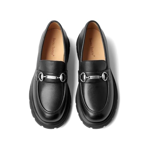 Image of BEAU TODAY Womens Platform Loafers, Leather Penny Loafer Shoes