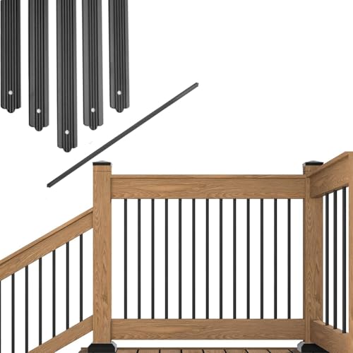 50 balaustres de terraza planos y rectos de aluminio con tornillos para guardia, pasamanos de escalera, estaca, balaustrada de balcón, 82 x 2,5 x 0,25 cm