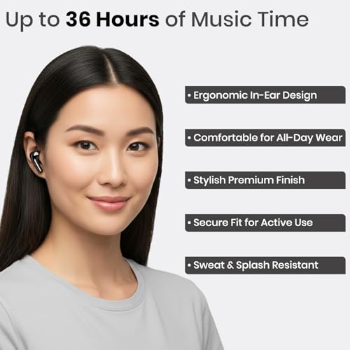 Image of ONE 7 Shine PODS Wireless in-Ear Earbuds | 13mm Dynamic Driver | Deep Bass | ENC Calling | Bluetooth v5.3 | Up to 36 Hours Playtime | Lightweight with Silicone Case (ON TWS-54) (Black)