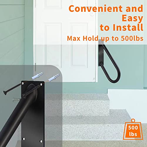 Tocretoare Handrails for Outdoor Steps, 20" Wall Mount Hand Railings for Stairs Outdoor, Non-Slip Porch Railing U Shape Stair Handrails for 1-3 Steps Outdoor Garage