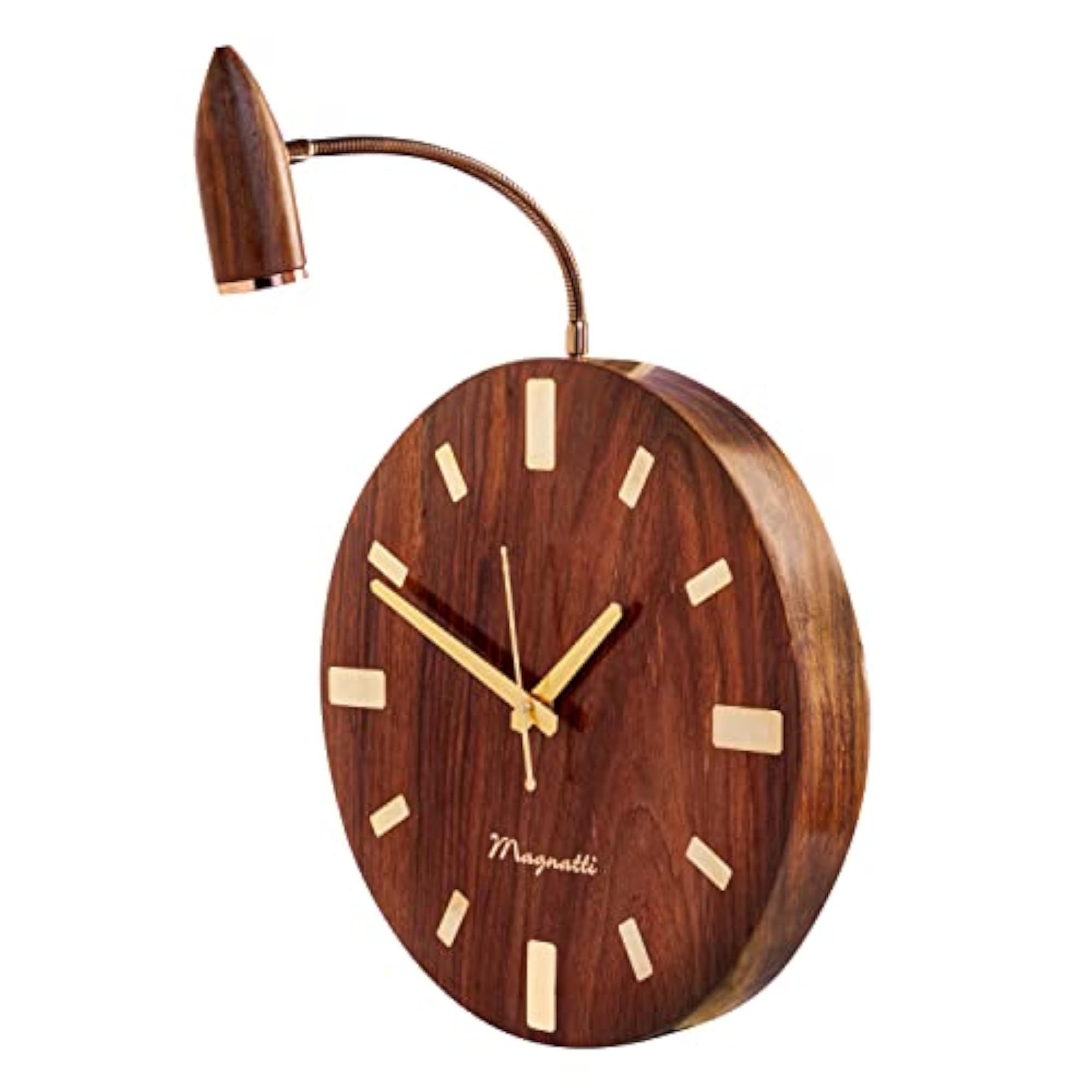 Handmade Sheesham Wood Unique Wall Clock with Spotlight