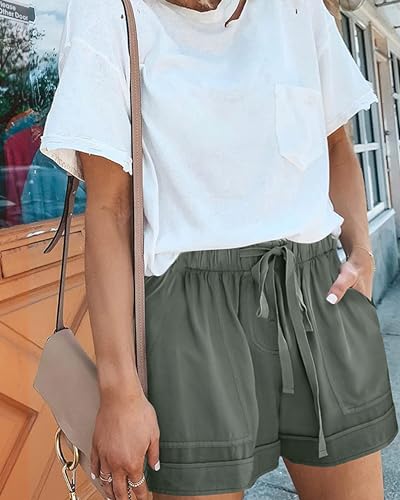 BTFBM Summer Shorts for Women 2025 Casual Elastic Waist Drawstring Lightweight Beach Lounge Short Pants Pockets2