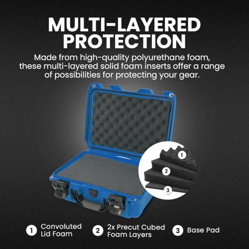 Image of NANUK 915 Hard Case with Cubed Foam - Compact Waterproof Travel Camera Hard Case with Padded Dividers, 13.8 inch x 9.3 inch x 6.2 inch - Dustproof and Impact Resistant, Airline Carry-On Approved - Blue