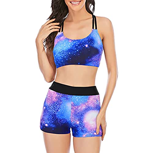 Mujeres Bikini de Talle Sexy Push Up Trajes de baño de Dos Piezas Traje de baño Dos Piezas Retro Fruncido Cintura Alta Estampado de Bikini Conjunto (Dark Blue, XXL)