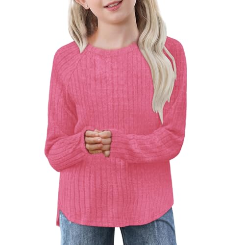 Girls Long Sleeve Shirts Casual Crewneck Blouses for Girls Solid Color Loose Fit Tunic Tops Fall Knit Tops Kids