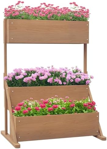Outsunny Jardinière sur Pieds surélevée, carré Potager 3 Niveaux ...
