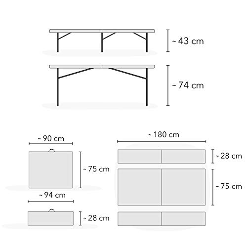 Park Alley Bierzeltgarnitur Gartenmöbel-Set, Festzeltgarnitur aus Kunststoff, Bierbank und Biertisch sind zusammenklappbar, Im Gartengarnitur Set enthalten sind: 2x Bierbank, 1x Biertisch, glatt weiß - 7
