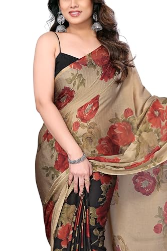 Image of MIRCHI FASHION Women Sari Georgette Plain | Breathable Lightweight Solid Color Saree for Office and Regular Wear with Blouse Piece