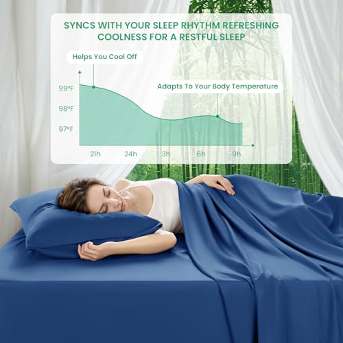 SONORO KATE 100% Viscose Derived from Bamboo_Sheets Queen Size, Ultra Breathable & Cooling Bed Sheets for Hot Sleepers, Hotel Luxury Silky Bedding Sheets, 16" Deep Pocket - 4PC (Navy Blue,Queen)