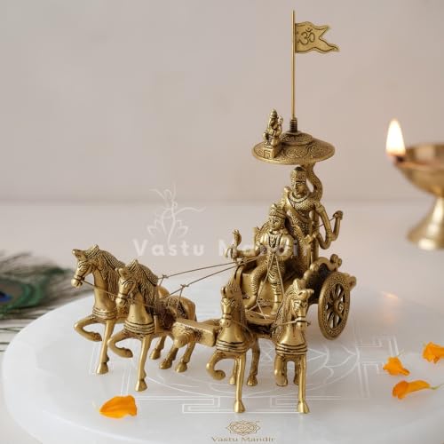 Image of Brass 4-Horse Rath Statue, Vastu Remedy for Success (9.5 Inch, 1.8 kg)