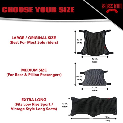 Badass Moto Motorcycle Seat Cushion Air Cooling 3D Mesh Motorcycle Seat Pad. Stops Hot Seat. No More Sweaty Sticky Bottoms. Breathable Motorcycle Seat Cover Cools In Sun. Ventilates. Easy to Install. - Thumbnail 7