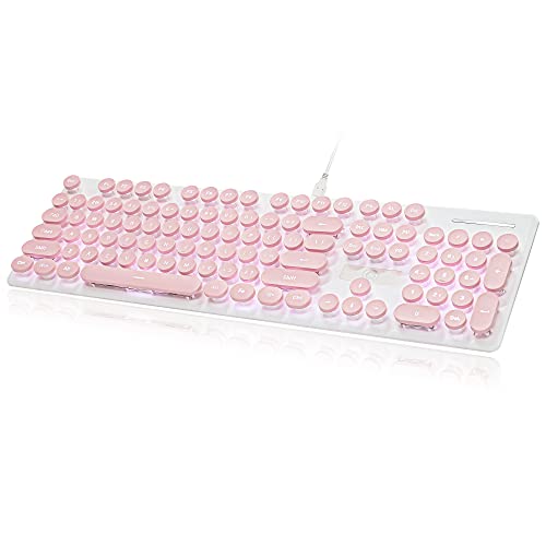 Mosptnspg Wired Quiet Membrane Keyboard,Full Size 104-Keys Retro Punk Typewriter White Led Backlit ,Usb Ultra Slim Gaming Keyboard With Abs Round Keycaps For Windows/Pc/Laptop thumb #6