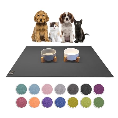 SanoZoo® Napfunterlage - Öko-TEX - Made in Germany - rutschfeste Futtermatte für Hunde & Katzen 80x80cm Grau, wasserfest