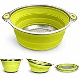 Oneida 8 inch Color Burst Stainless Steel Silicone Collapsible Colander Strainer - Green
