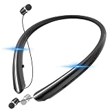 Qeapaue Bluetooth 5.3 Neckband Bluetooth Headphone, Sweat Resistant Noise Cancelling Stereo Headphones, and Retractable Ear Tips for Music, Conference, Videos (Black)