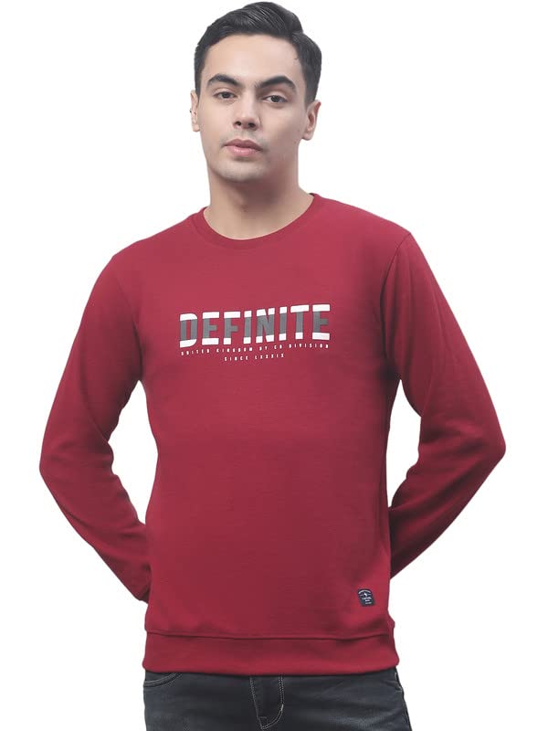 Image of Cantabil Men Maroon Cotton Blend Round Neck Full Sleeve Printed T-Shirt (P MTSH00179 Maroon)