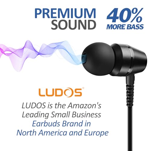 Image of LUDOS OMNITONE Wired Earbuds in-Ear Headphones, 5 Year Warranty, Earphones with Microphone, 3.5 mm Jack Corded Ear Buds, Videoconference for iPhone, Samsung, Computer, Laptop, Kids, School Students