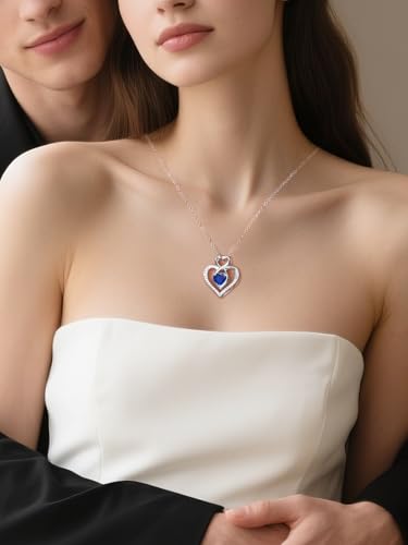 Heart Birthstone Necklace Sterling Silver Birthstones Jewelry, Women Love Heart Pendant Necklaces for Mom Grandma Birth Stone Birthday Gifts3