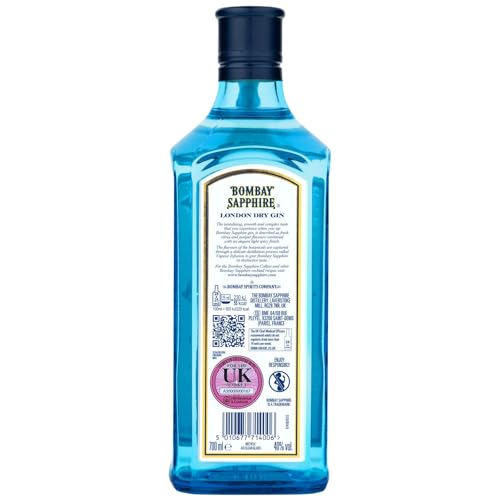 Bombay Sapphire London Dry Gin, 40% vol., 70 cl / 700 ml, 100% Vapour Infused Spirit with 10 Hand-Selected Botanicals - 10
