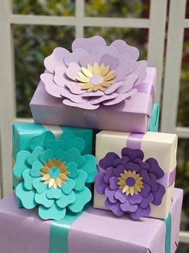 Image of Teal Purple Paper Flower for Wall Turquoise Green Lavender Lilac Mermaid Birthday Party Wedding Bridal Baby Shower Party Decoration Pack of 12