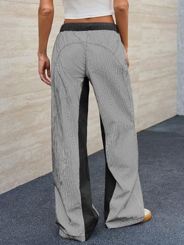 Image of PEIHOT Low Rise Striped Pants for Women Pull On Drawstring Boho Wide Leg Jeans Trendy 2026