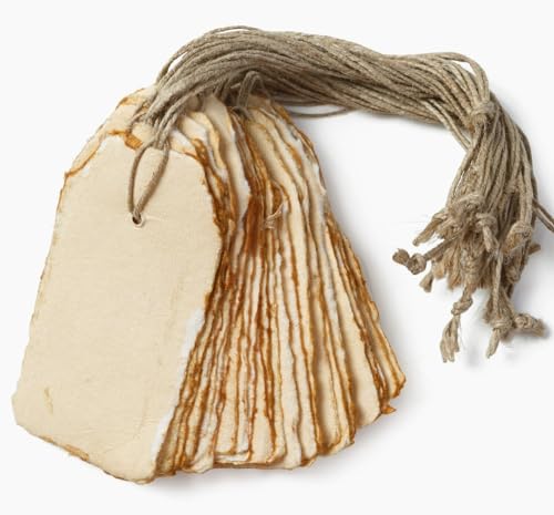 Wanderings Handmade Vintage Deckle Edge Tags with String - 3.75