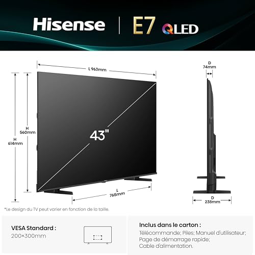 Hisense QLED 43? 43E7Q 4K Ultra HD Smart TV VIDAA WiFi Dolby Vision HDMI 2.1 - vue 6