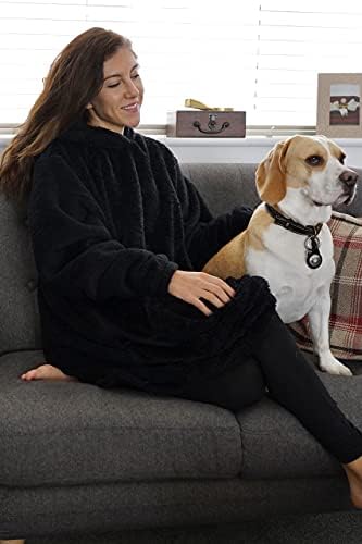 Cosyclub® Original Oversized Blanket Hoodie, Warm 100% Sherpa Fleece Ultra-Soft Wearable Sweatshirt with Giant Pocket, One Size Fits for Adult Men Women and Teenage Kids - Black