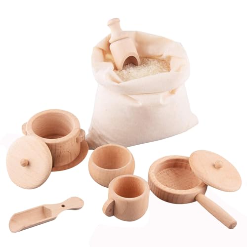 Sensory Bin, 7PCS Wooden Pretend Play Kitchen Set, Fine Motor Skill Learning Toys, Hands-On Tactile Exploration, Safe & Durable Toddler Playset, For Preschool & Early Education