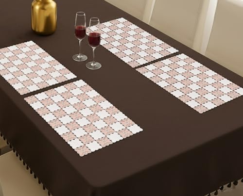 Image of Yellow Weaves 4 Pcs PVC Table Placemats, Dining Table Mat, Stain Resistant, Anti-Skid, Waterproof, Washable, Dining, Kitchen, Restaurant Table Set Easy to Clean, Durable (Floral Rose Gold)