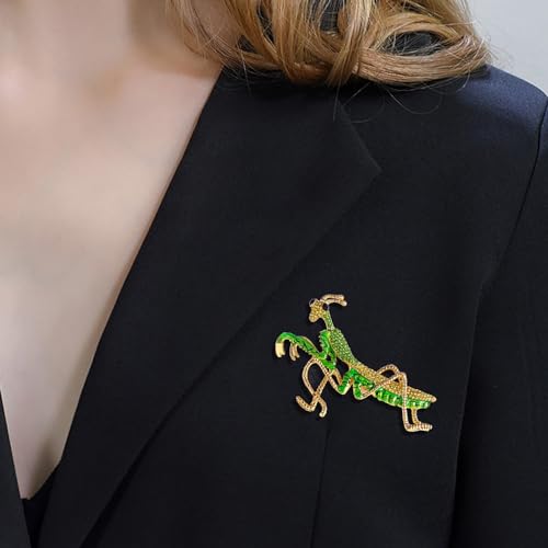 Image of Rhinestone Big Praying Mantis Brooch Pin for Women Men Gold Plated Fashion Green Crystal Long Insect Animal Grasshopper Brooches Scarf Suit Lapel Pins Vintage Creative Dress Accessories Theme Party