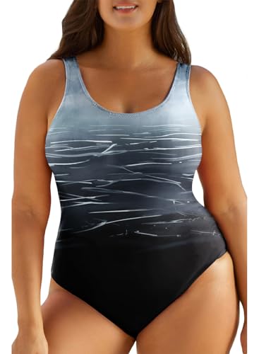 Eytino Plus Size Swimsuit for Women Back Crisscross Sports Tummy Control One Piece Bathing Suits(1X-5X)