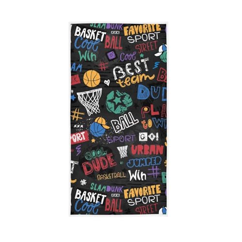LUYISI フェイスタオル 子供用バスタオル ふわふわ 柔らか肌触り 英字柄 バスケットボール柄 絵文字 吸水 速乾 抗菌防臭 ギフト用 約76×38cm