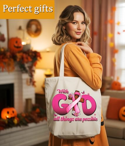 Image of Aesthetic Christian Gifts Tote Bag for Church, Religious Tote Bag for Bible Study, Medium Size with Inner Pocket