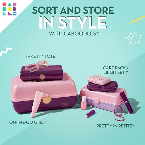 Image of Caboodles Pretty in Petite Makeup Box, Two-Tone Seafoam on Lavender, Hard Plastic Organizer Box, 2 Swivel Trays, Fashion Mirror, Secure Latch for Safe Travel